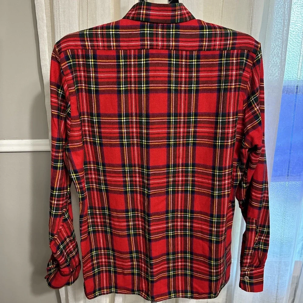 Vtg Sz L Henryk Shirt Mens Large Red Blue Plaid Button Up Wool Blend Made UK 90s